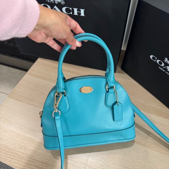 Coach Mini Cora Domed Blue Turquoise Leather Satchel Crossbody Bag F34090 - Picture 12 of 13
